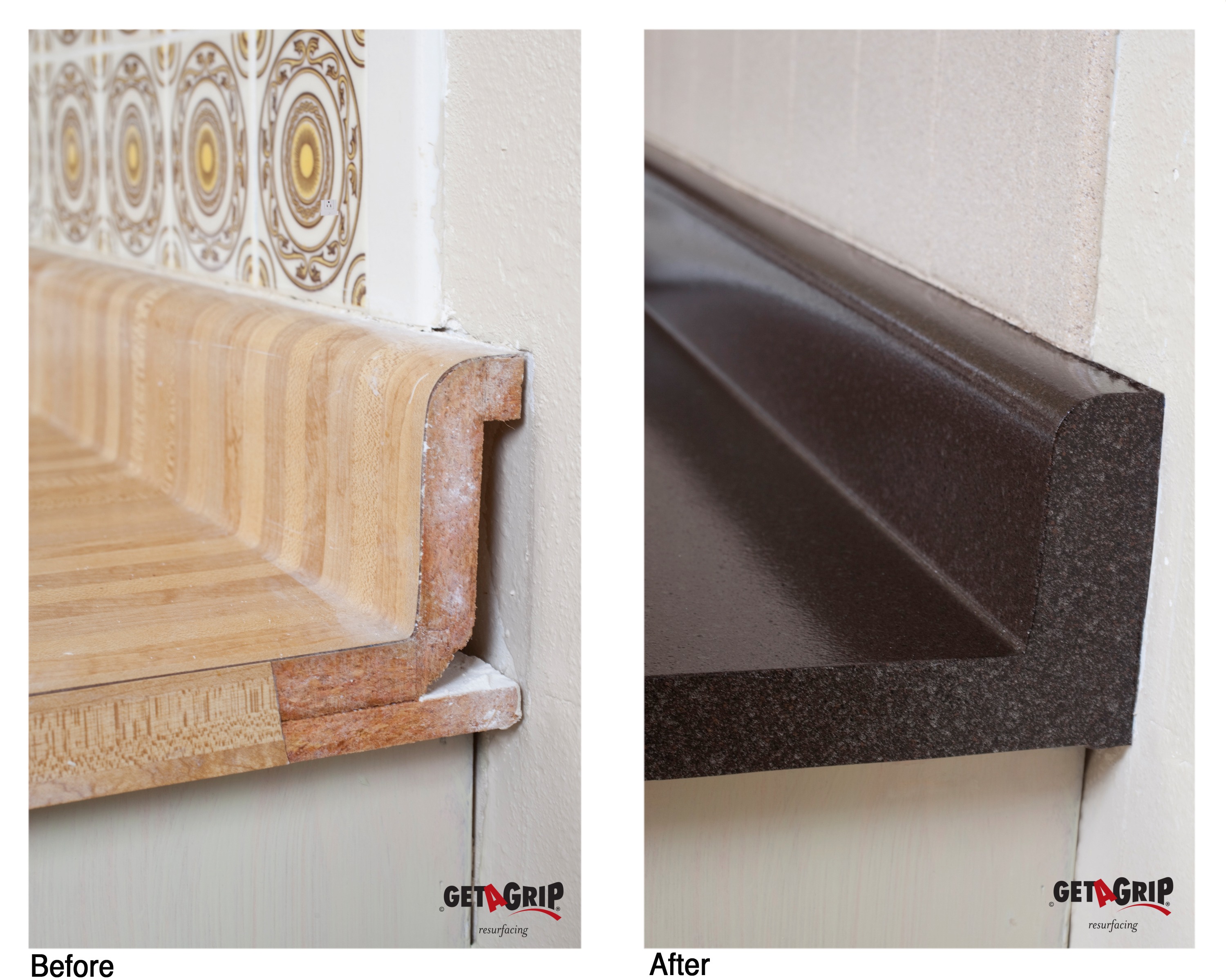 Butcher Block Countertop Resurfacing Before & After - Wood to Dark Granite