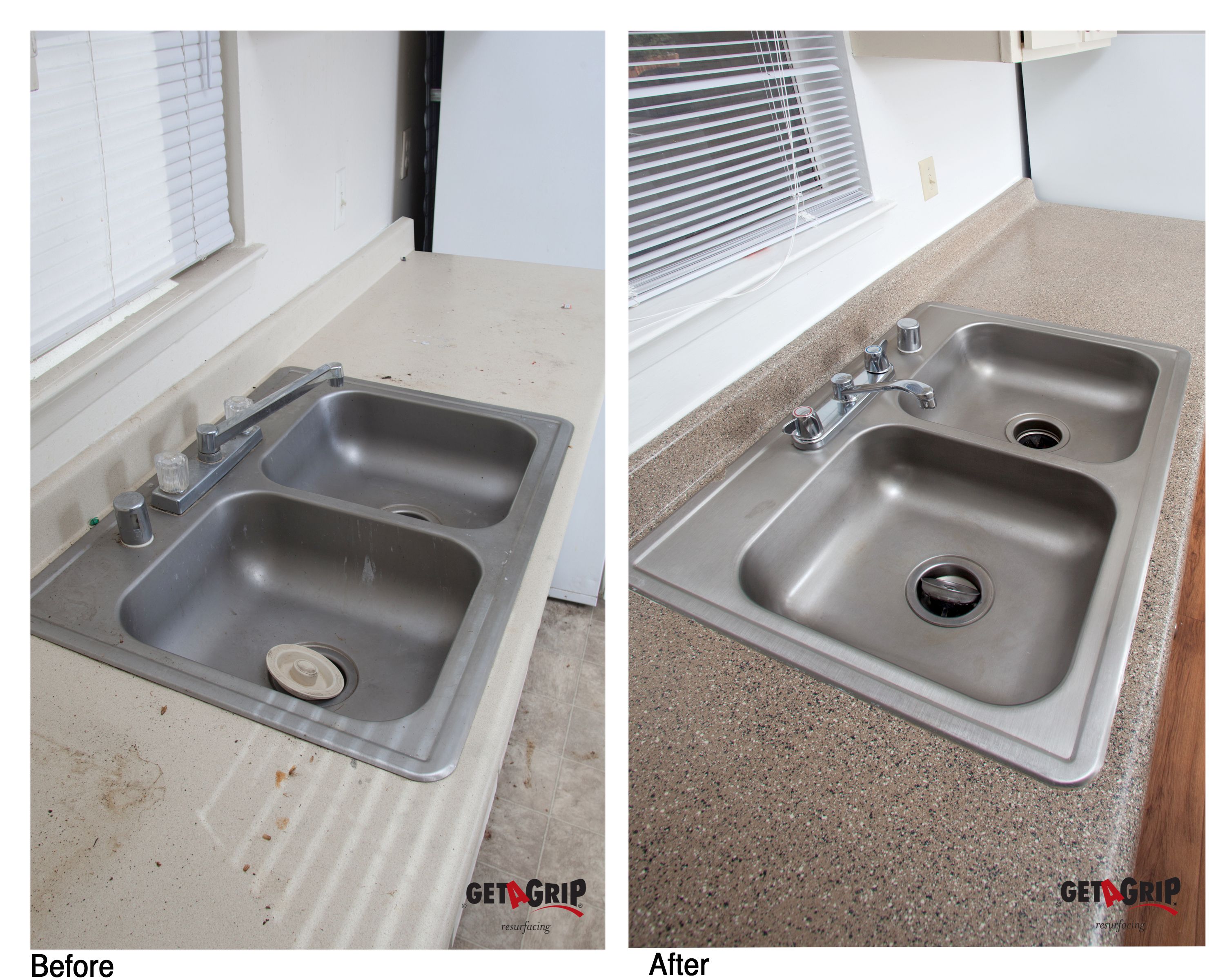 Kitchen Countertop Resurfacing Before & After - Stained to Stone Speckle