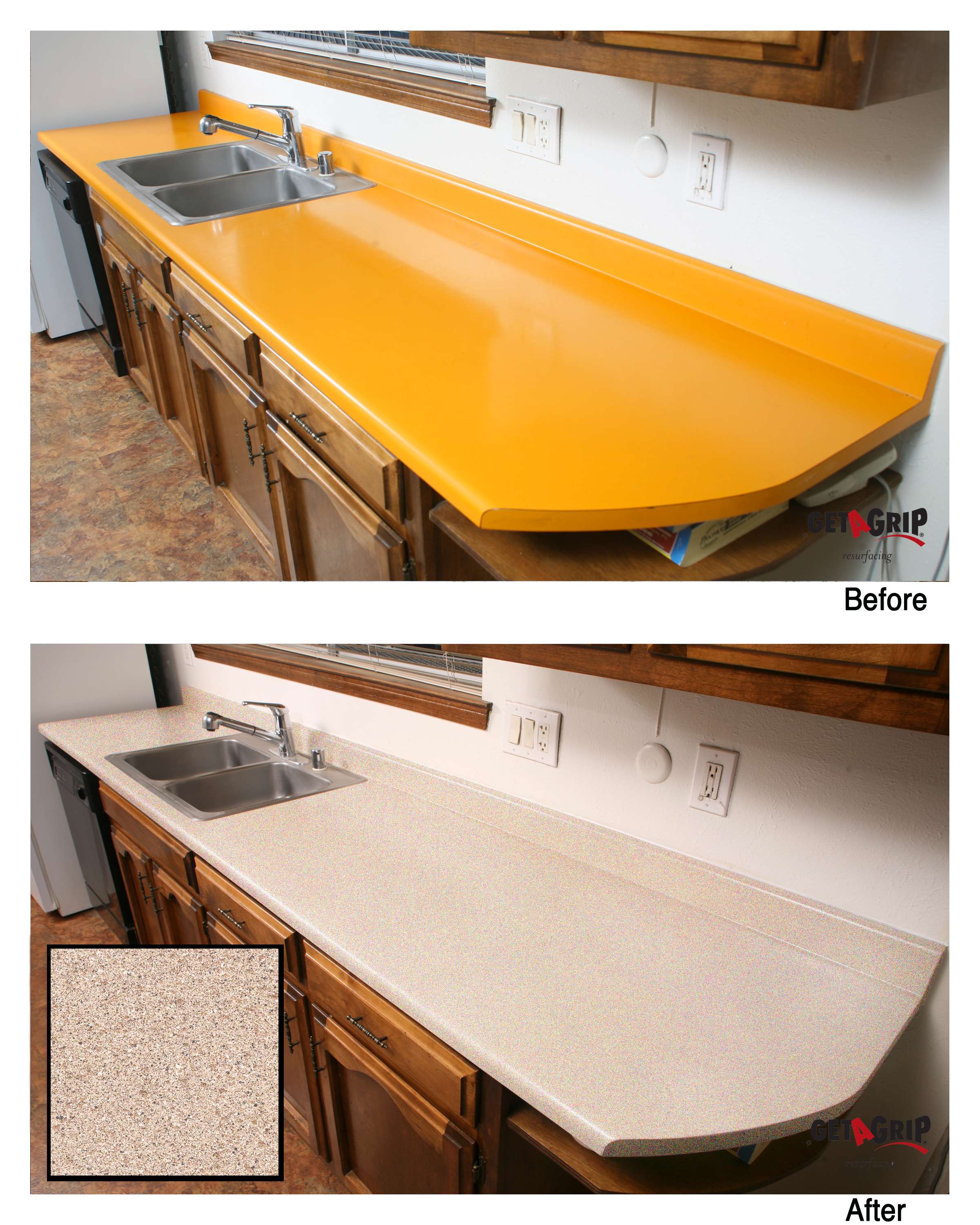 Kitchen Countertop Resurfacing Before & After - Orange to Stone