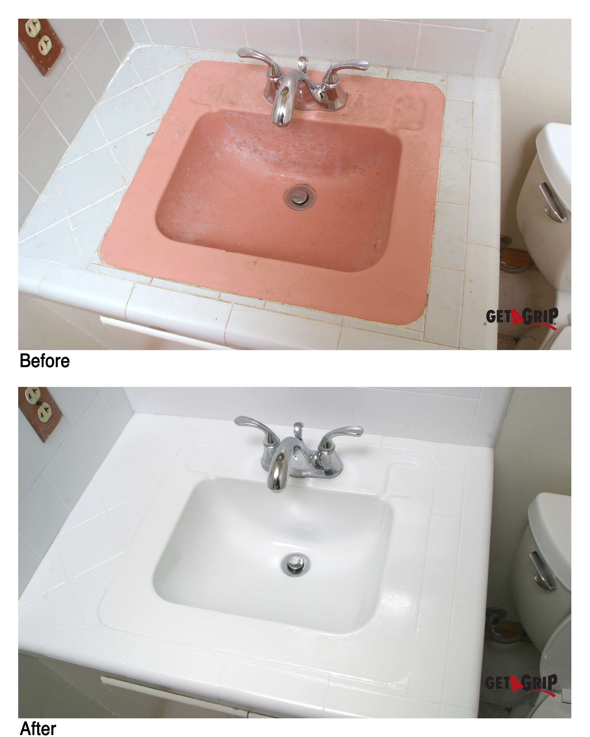 Bathroom Sink Resurfacing Before & After - Pink to White