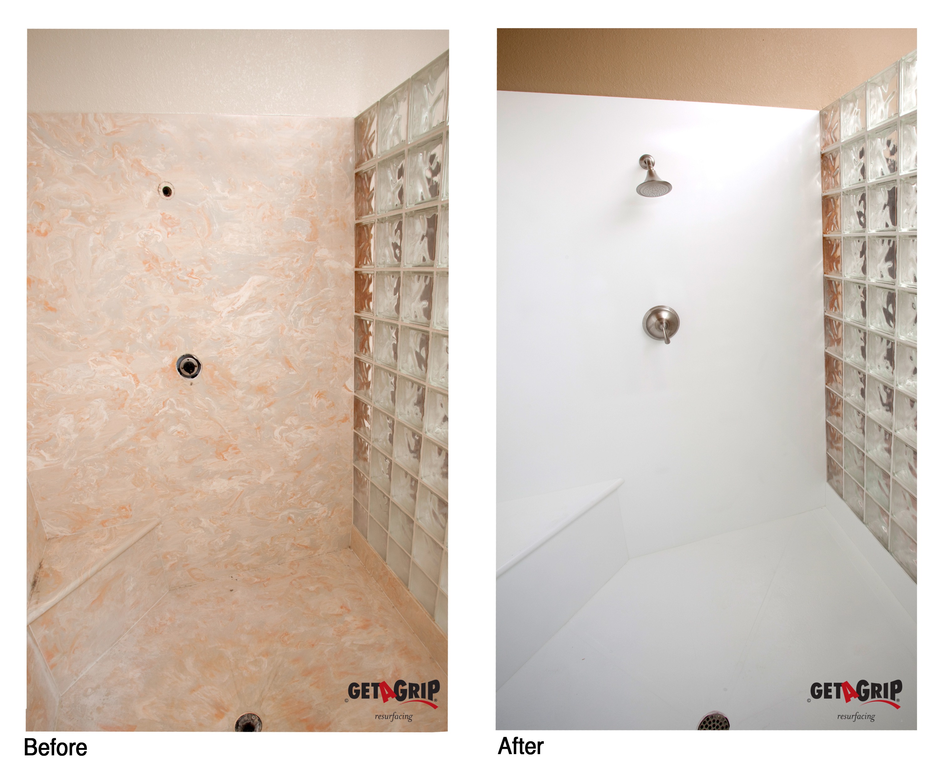 Shower Refinishing Before & After - Peach to White