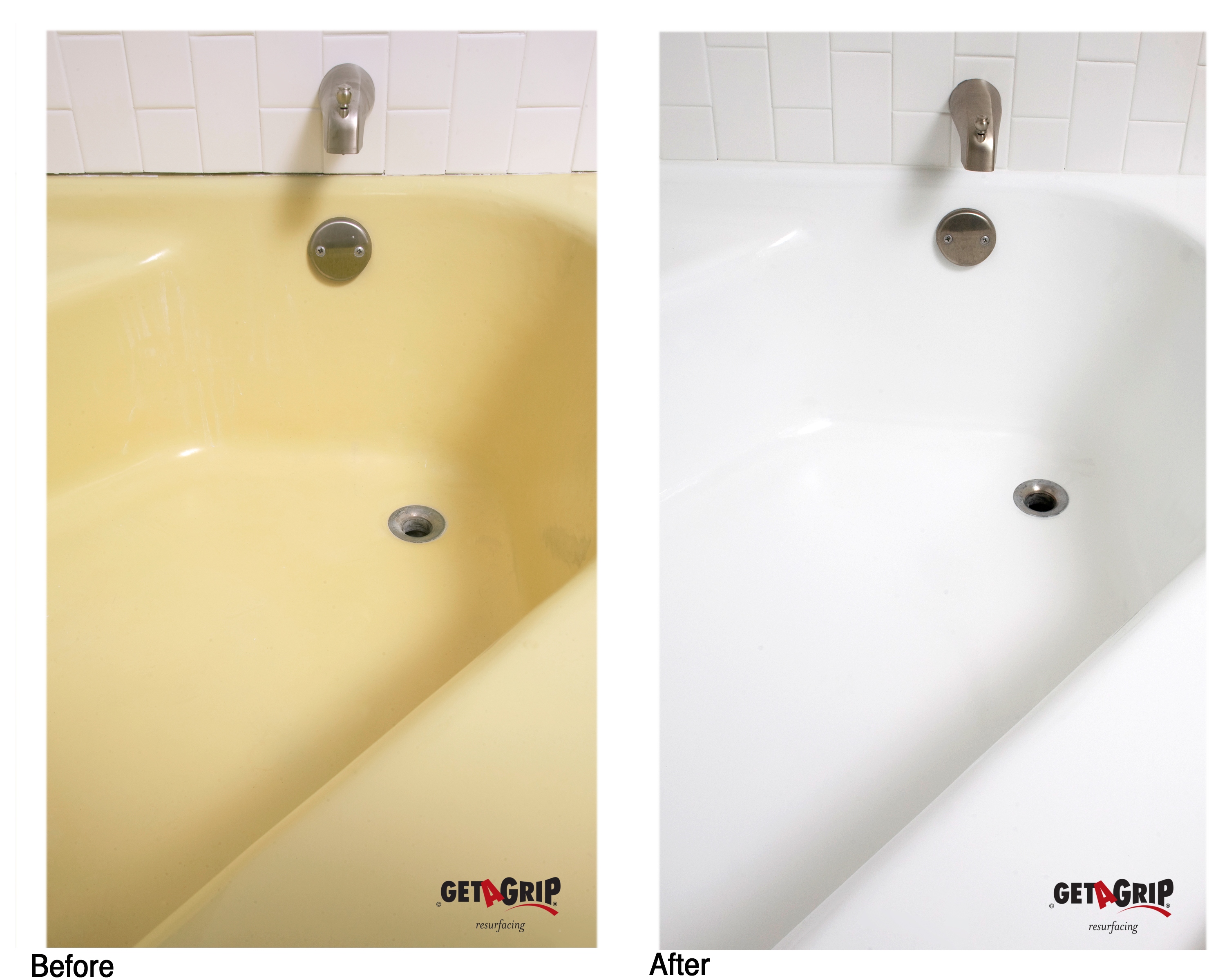 Bathtub Refinishing Before & After - Yellow to White